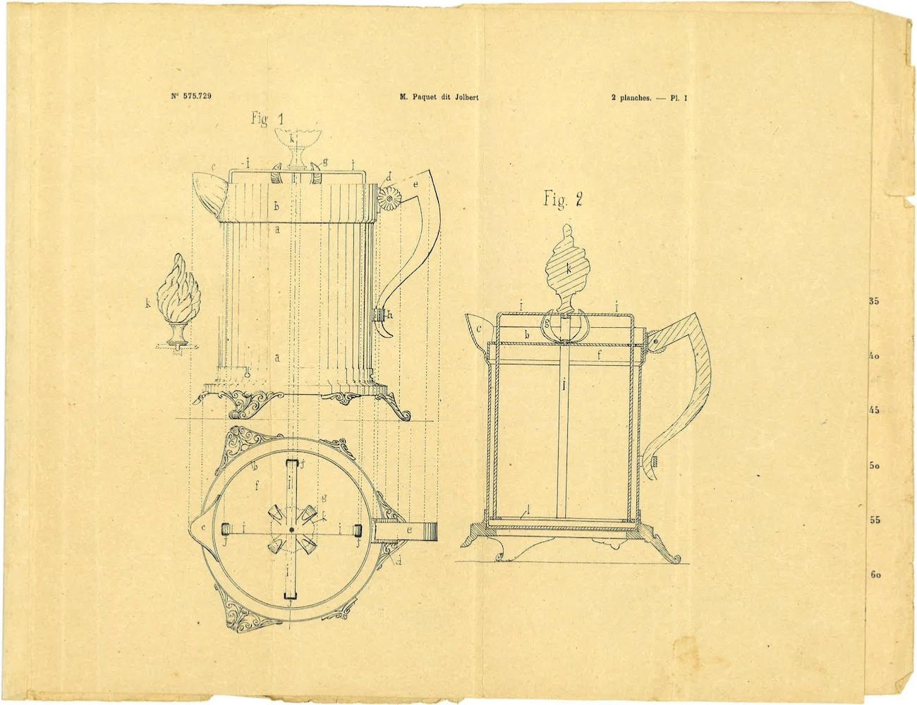 Page 3 du brevet d'invention N575.729 de l'ONPI dat du 5 aout 1924 - Filtre-presseur  caf, th e